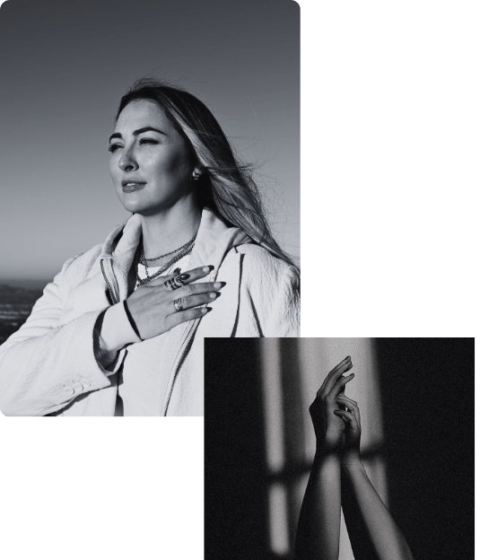 opening image, Amanda, Hypnotherapist has hand over heart